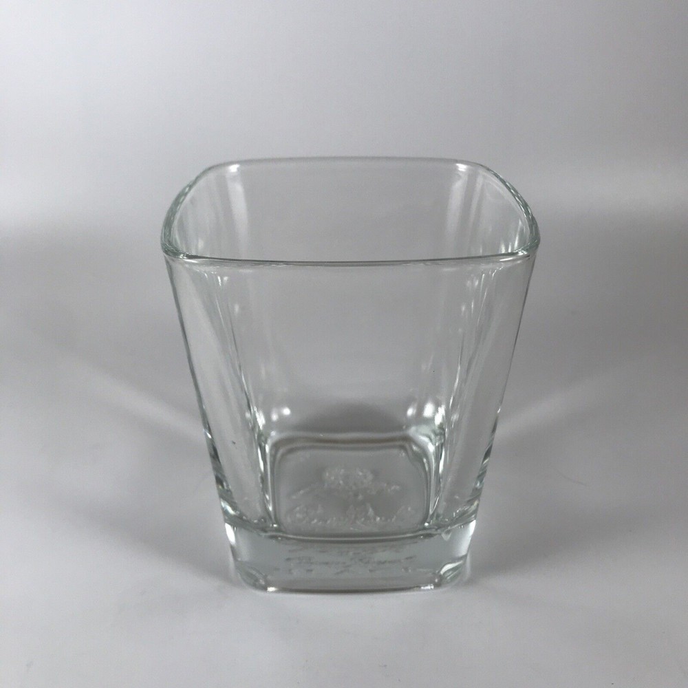 Crown Royal Black Whiskey Square Old Fashioned Glass Heavy Bottom Embossed Italy